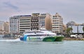High speed catamaran in Piraeus. Royalty Free Stock Photo