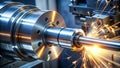 High speed cnc lathe tool with glowing cutting edge in sharp focus for precision machining AI-Created Content