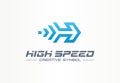 High speed creative sport symbol concept. Power accelerate race in arrow growth abstract business logo. Rocket forward