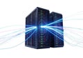 High-speed data flow connecting modern server racks for digital transformation Royalty Free Stock Photo