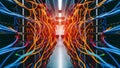High-Speed Data Flow: Ethernet Cables Interlinked in a Modern Data Center Network.