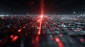high-speed data flow or network connection across a dark digital plane, highlighted by powerful red light source and motion- Royalty Free Stock Photo