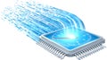 High Speed Data Processing CPU Chip with Binary Code Stream Speedometer Royalty Free Stock Photo