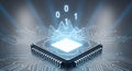 High-speed data processing on a glowing microchip for tech industry concepts and future engineering projects. Royalty Free Stock Photo