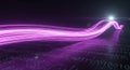 High-Speed Data Stream Glowing Purple Light Trails. Digital Network Technology Abstract Background. Royalty Free Stock Photo