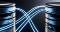 High-Speed Data Transfer Between Futuristic Server Racks for Efficient Networking in Modern Digital Systems. Royalty Free Stock Photo