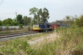 High Speed Electric train. Cargo train platform with freight train container at depot in port use for export logistics background. Royalty Free Stock Photo