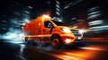 High speed emergency ambulance car with blurred motion rushing to provide urgent medical assistance