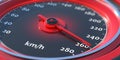 Car speedometer, high speed on dashboard gauge closeup view. 3d illustration Royalty Free Stock Photo