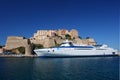 High speed ferry moored in front of citadel