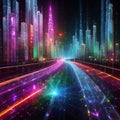 High speed fiber internet data streams leading into populated urban city Royalty Free Stock Photo