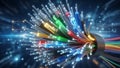 High-Speed Fiber Optic Cables Transmitting Data in Futuristic Network Royalty Free Stock Photo