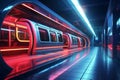 High speed futuristic train with neon glowing carriages at metro station Royalty Free Stock Photo