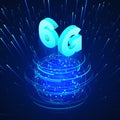 High speed 6G global mobile networks. Business isometric illustration global network hologram and text 6g. Wireless web banner. Royalty Free Stock Photo