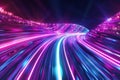 High-speed glowing neon lines going into a turn. Abstract traffic background