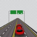 High-speed highway in perspective. Red car. on cellular background. illustration