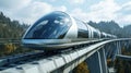 High-speed hyperloop train speeding through a landscape - AI Generated