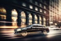 High speed luxury sedan driving in the city. Generative Ai