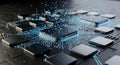 High-speed microchip CPU with futuristic data flow. Advanced computing technology for engineers. Royalty Free Stock Photo