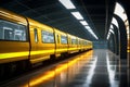 High speed modern train with yellow carriages at metro station Royalty Free Stock Photo