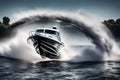 A high-speed motorboat racing Royalty Free Stock Photo
