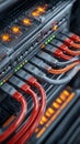 High speed network server data center ethernet cable information technology hardware connection red cable rack secure Royalty Free Stock Photo