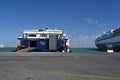 High-speed passenger and car ferry catamaran, Elite Jet, operated by Seajets company moored in Heraklion. Royalty Free Stock Photo