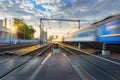 High speed passenger train in motion on railroad Royalty Free Stock Photo