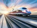 A high-speed passenger train is rushing along the rails. The concept of fast transport Royalty Free Stock Photo