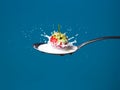 High-speed photo of strawberries falling into milk Royalty Free Stock Photo