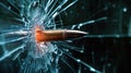 a high-speed photography scene capturing the exact moment a bullet impacts a glass window Royalty Free Stock Photo