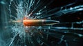 a high-speed photography scene capturing the exact moment a bullet impacts a glass window Royalty Free Stock Photo