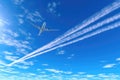 high-speed plane leaving contrail in blue sky