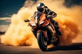 High speed race on track extreme athletes maneuver sport motorcycles with fierce determination