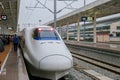 High-speed rail HSR in China with bullet head train very fastest speed