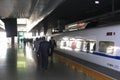 A maglev high-speed rail (HSR) bullet train at Hongqiao railway station, Shanghai, China