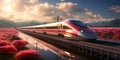 High-speed rail train travel, Fast modern transportation, Futuristic technology concept, Generated