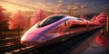 High-speed rail train travel, Fast modern transportation, Futuristic technology concept, Generated