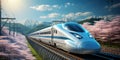 High-speed rail train travel, Fast modern transportation, Futuristic technology concept, Generated