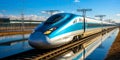 High-speed rail train travel, Fast modern transportation, Futuristic technology concept, Generated