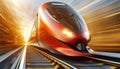 High-speed Red Train Runs Along the Tracks - Generative Ai