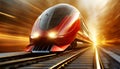 High-speed Red Train Runs Along the Tracks - Generative Ai