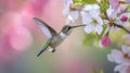 A high-speed shot capturing the grace of a hummingbird feeding on April blossoms