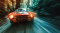 High speed shot of a rally car made from cinematic angle. Fast sports car with speed lines.