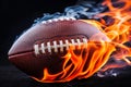 High speed throw of american football ball ignites blazing trail as it flies through the air