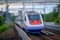 High-speed train Allegro. Fast train. Public transport. Railway. Passenger transportation. Russia, St. Petersburg May 31, 2019 Royalty Free Stock Photo