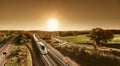 High speed train approaching from sunrise