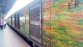 High speed train Duronto Express run of Indian Railways characteristic yellow-green livery connect the several metros and major