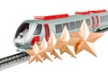 High speed train with five golden stars, 3D rendering Royalty Free Stock Photo