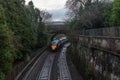 High speed train leaving the city of Bath